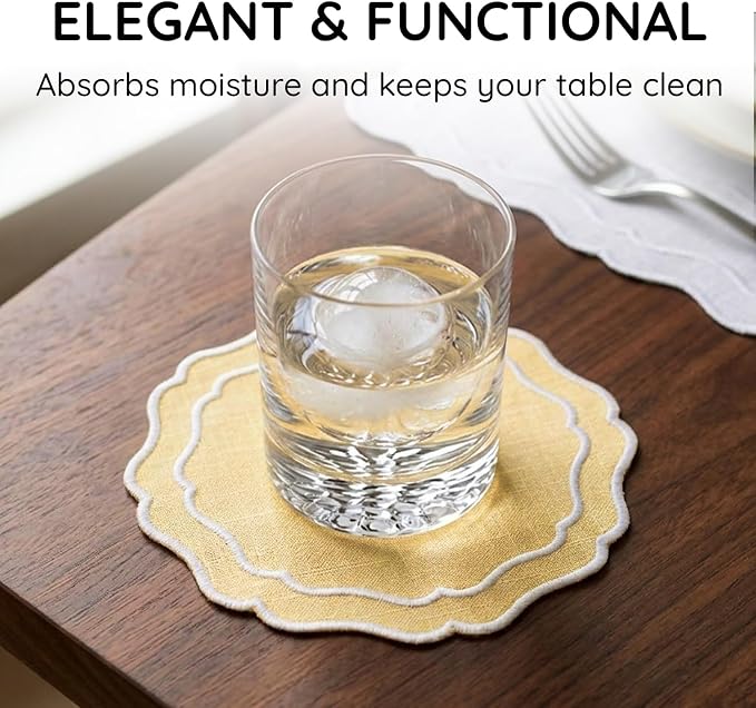 Linen Coasters for Drinks, 4.5 inch, Butter | Absorbent Linen Drink Mats - Image 5