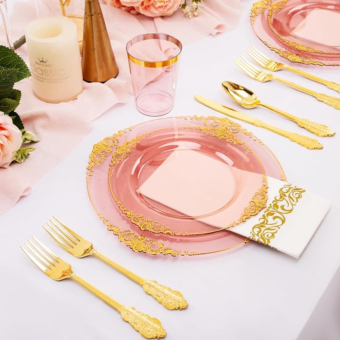 175 Pcs Burgundy Gold Plates for Party | Burgundy Party Plates Set for 25 Guests - Image 8