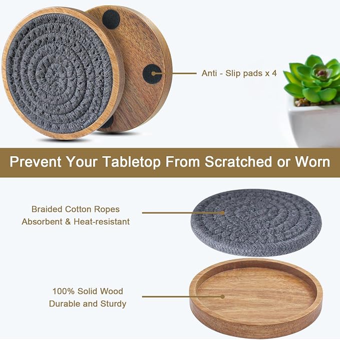 Eykao 6 Pack Coasters for Drinks Absorbent, 4.3 inches Cork Coasters for Coffee - Image 5