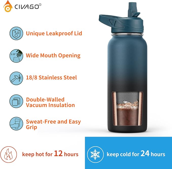 CIVAGO 64 oz Insulated Stainless Steel Water Bottle - Image 3