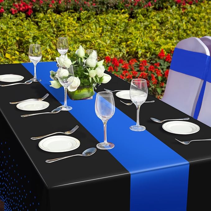 MASHAN 6Pcs Black and Blue Tablecloth Party Decorations, Plastic Black Table - Image 6