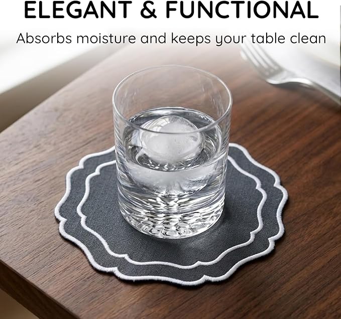 Drink Coasters Set of 6, 6x6 inch, Absorbent Linen Drink Mats - Image 5