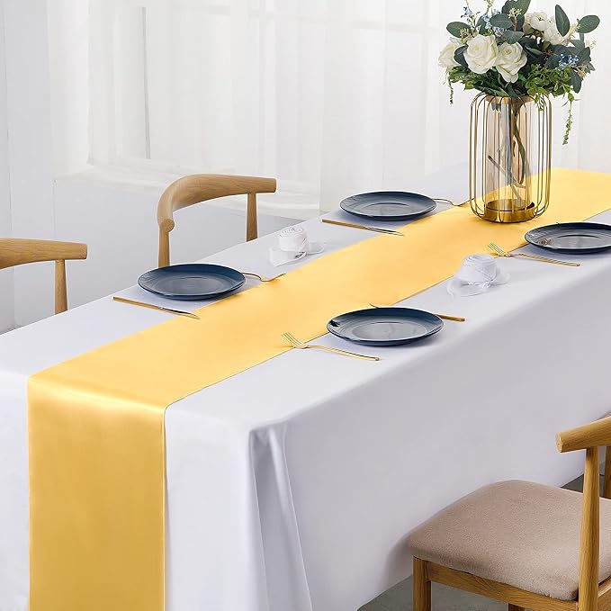 SiinvdaBZX 24 Pcs Gold Satin Table Runner 12 x 108 inches Long | Bright Smooth - Image 2