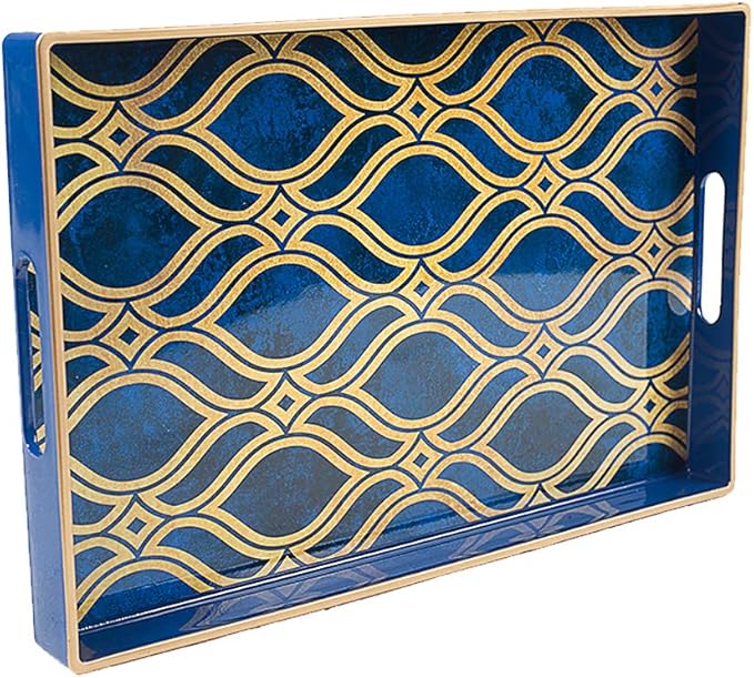 Blue Decorative Tray with Handles, Plastic Serving Tray by MAONAME