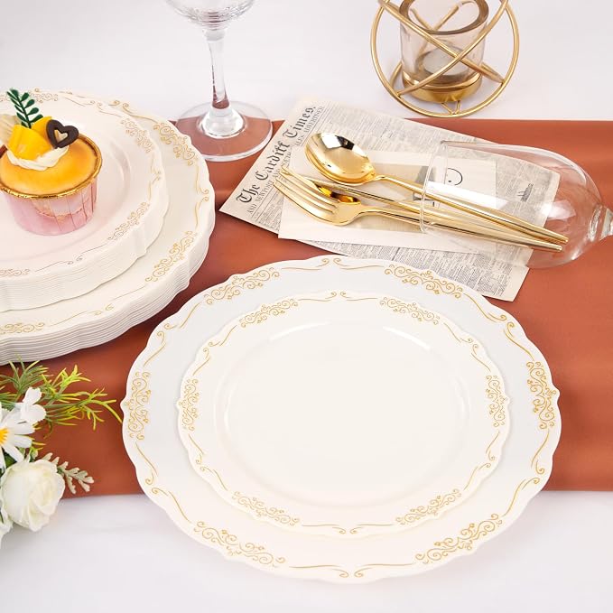 U-QE 100 PCS Ivory Plastic Plates - Image 5