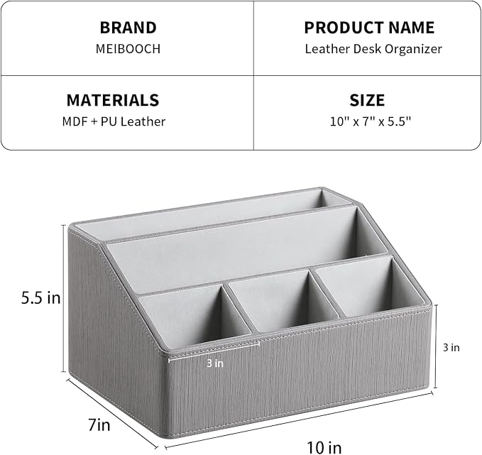 PU Leather Desk Organizer, Remote Control Holder, Office Desk Accessories - Image 4