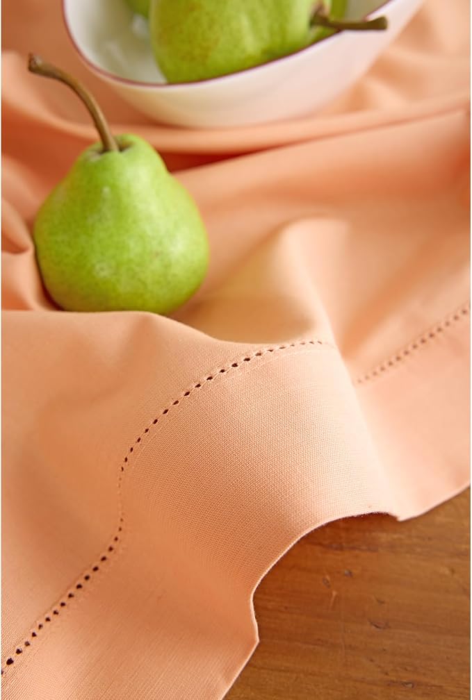 Solino Home Cotton Linen Dining Table Runner Peach Hemstitch, 14 x 36 in | - Image 8