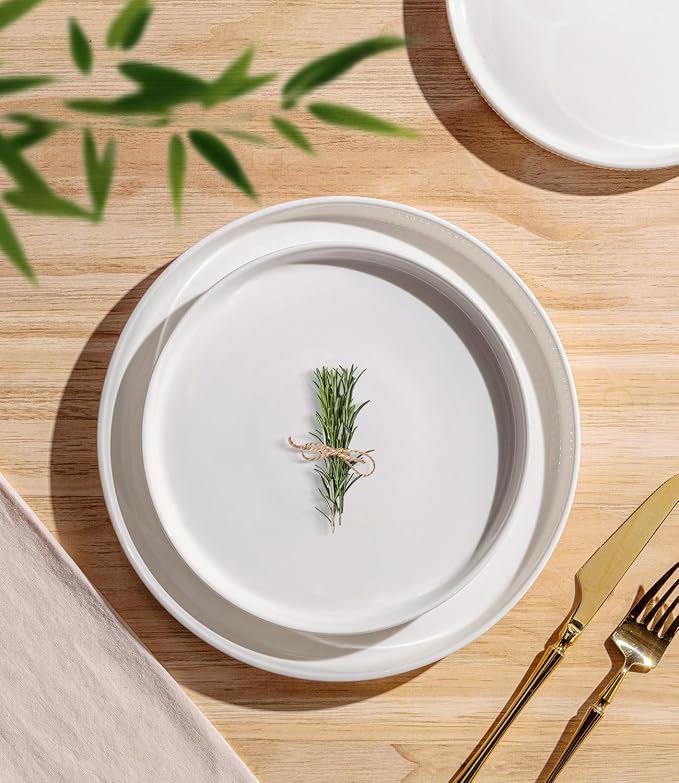 Ceramic Dinnerware Set for 4, 12-Piece Plates and Bowls Set | Lightweight - Image 2
