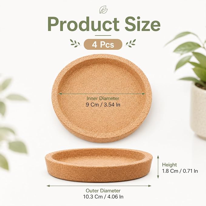 Cobee 4 Pack Cork Coasters, Absorbent Round Cup Coasters - Image 2