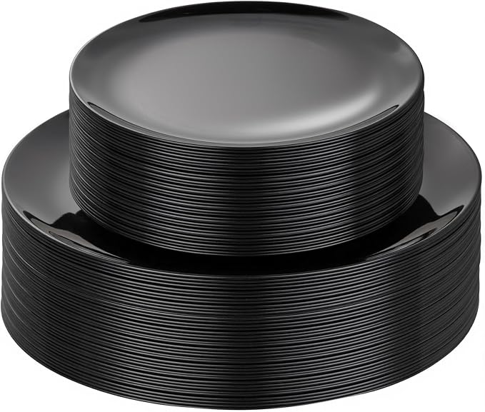 PULOTE 60 PCS Black Plastic Plates by PULOTEpartywareWesupplyproductsandyouenjoylife