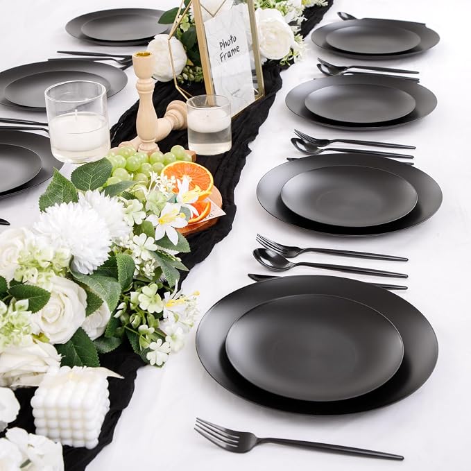 ejonirinjonir 150pcs Frosted Black Plastic Plates Plastic Plate - Image 7