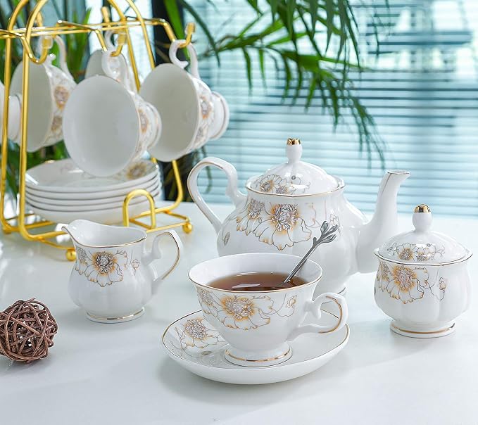 CHENP.HMC Tea Set 22-Piece Porcelain Ceramic Coffee | Tea Gift Sets Cups Saucer - Image 2