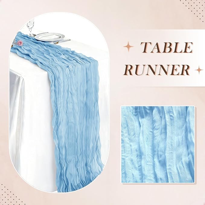 3 Pack Baby Blue Cheesecloth Table Runner 21 x 120 Inch Boho Gauze Sheer Table - Image 6