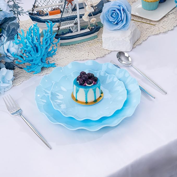 LIYH 24 Pcs Blue Plastic Plates Reusable - Image 4