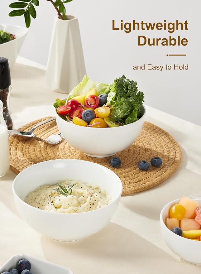 22 oz White Porcelain Bowls Set of 4 – Cereal, Oatmeal & Salad Bowls – - Image 4