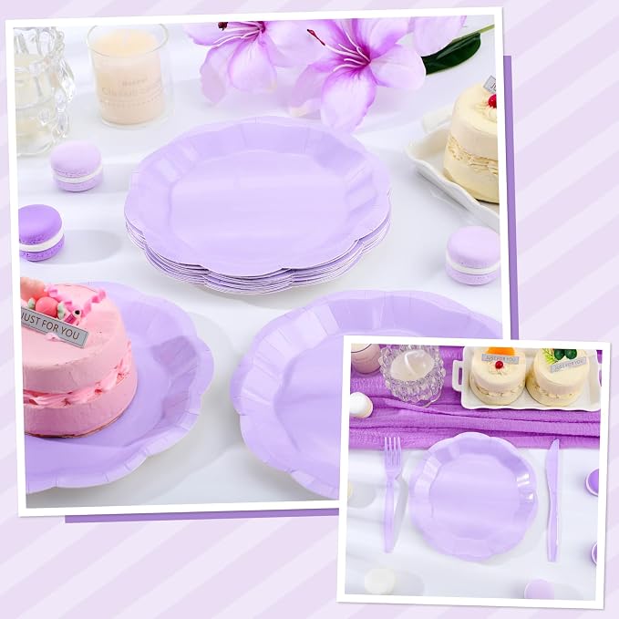 NatNarr 30 Pcs Light Purple Paper Plates, 7 Inch Scalloped Lavender Plates | - Image 5