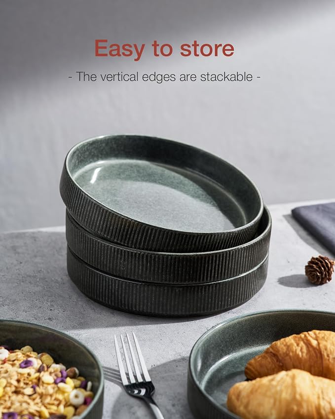 famiware Star 8.25" Pasta Bowls Set of 8, Bowl Plates, Deep Forest | Microwave - Image 6