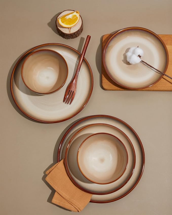 24 Piece Dinnerware Sets for 8, Modern Stoneware Plates and Bowls Sets - Image 3