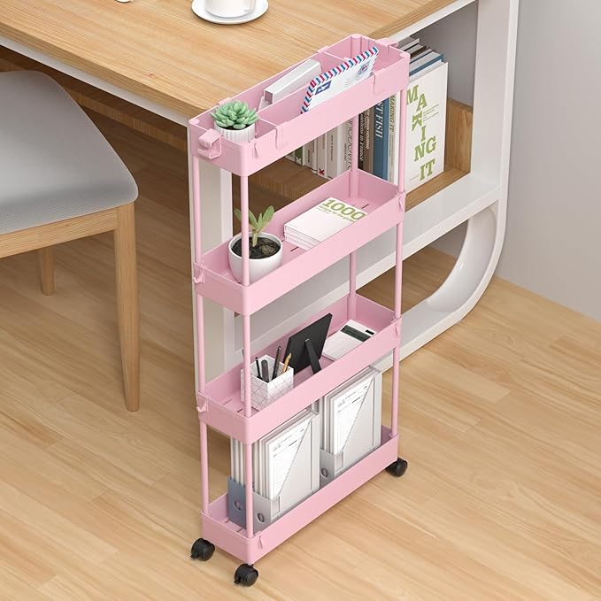 Slim Storage Cart 4 Tier, Bathroom Organizer Rolling Utility, Mobile Shelving - Image 5