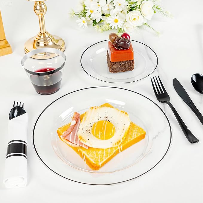 SUT 350 Pcs Black and Clear Plastic Dinnerware Set - Image 4