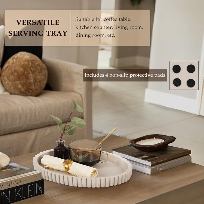 Oval Tray for Coffee Table Decor, Cream Gray | Decorative Tray, Solid Concrete - Image 4