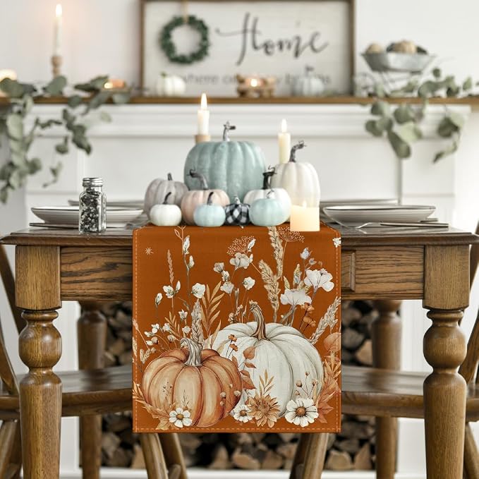 Artoid Mode 210 GSM Fall Table Runner 13x72 Inch Home Party Decor | Orange - Image 2