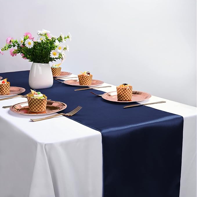 10-Pack Navy Blue 12 x 108 inches Long Premium Satin Table Runner | Wedding - Image 5