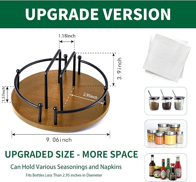 Napkin Holder for Table, 360° Rotating Lazy Susan Turntable 9'' Walnut Brown | - Image 2