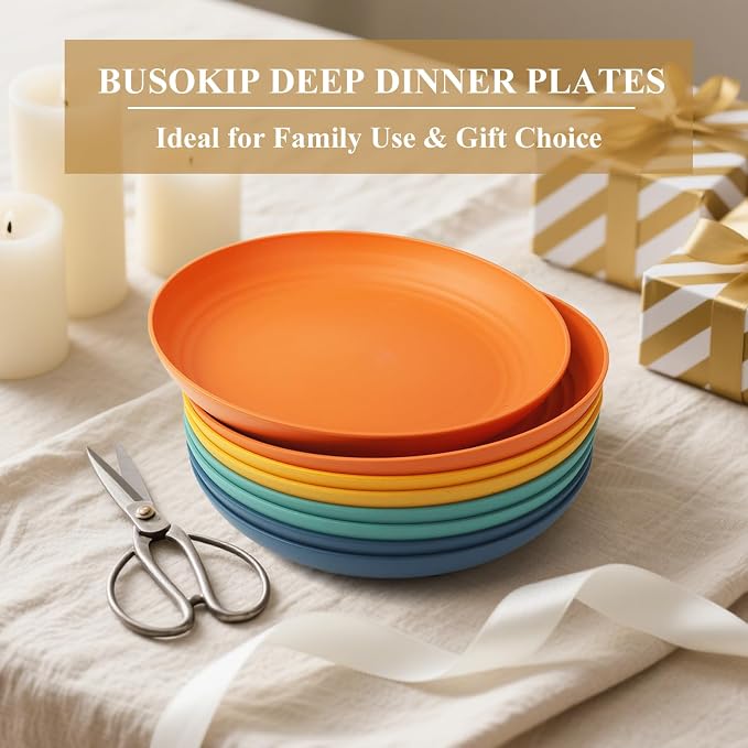 Wheat Straw Plate 9 Inch, Deep Dinner Plates Set of 8, Unbreakable Plastic - Image 8