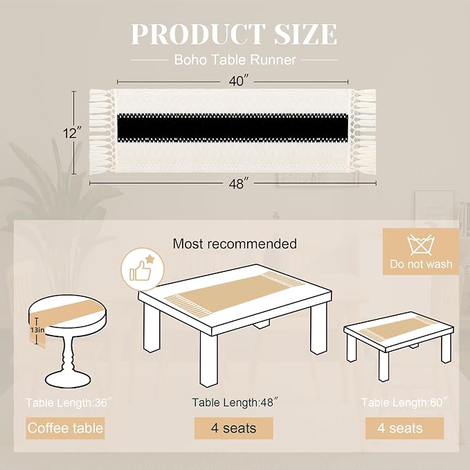 Farmhouse Table Runner for Home Decor 12x48 Black Fall Home Decor | 48Inches - Image 2