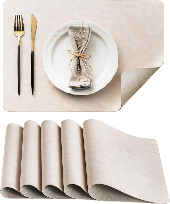 Placemats Set of 6, DOLOPL Reversible Dual-Color Faux Leather Place Mats by DOLOPLOfficial