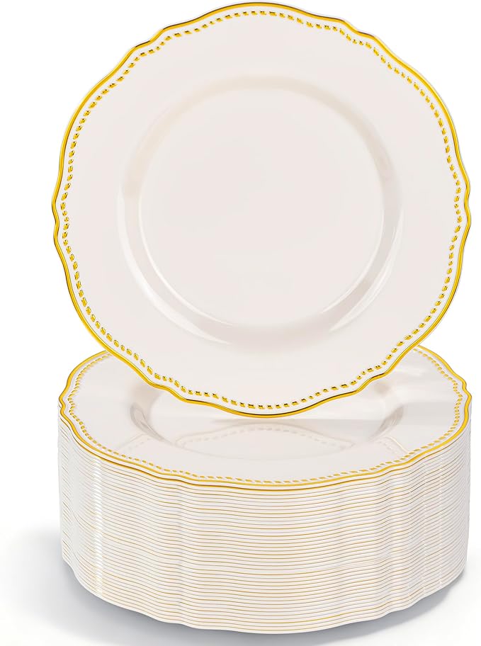 60 Pcs Ivory Gold Dessert Plates by Hioasis