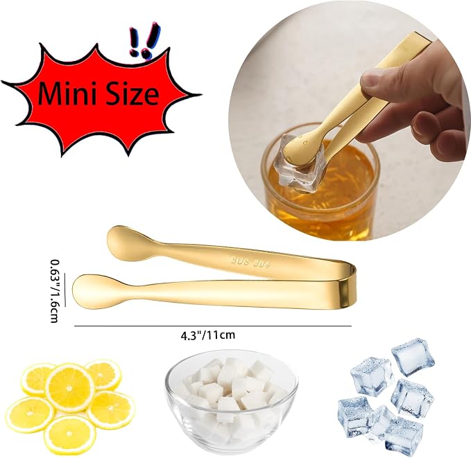 8PCS Gold Mini Metal Tongs, Stainless Steel 304, - Image 2