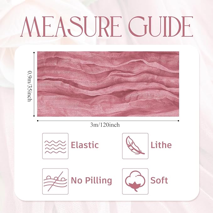 Cheesecloth Table Runner Dusty Rose 10FT Boho Gauze, 6 Pack | 120 Inch Cheese - Image 2
