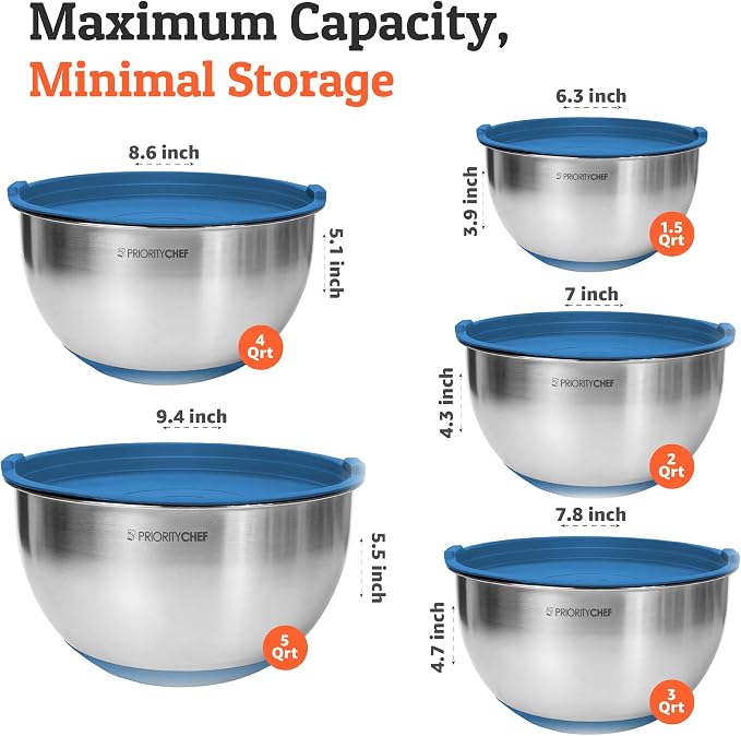 Premium Mixing Bowls With Airtight Lids Set, Thicker Stainless Steel Mixing - Image 3