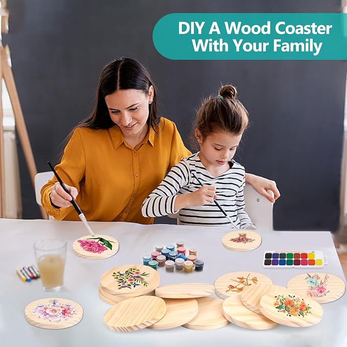 Adrattnay 64Pcs Unfinished Wood Coasters, 9mm Blank Wood Coasters Bulk - Image 7