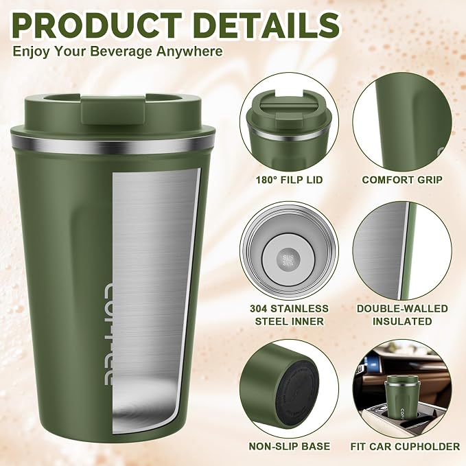 MOMSIV 12oz Travel Coffee Mug, Insulated Coffee Cup - Image 3