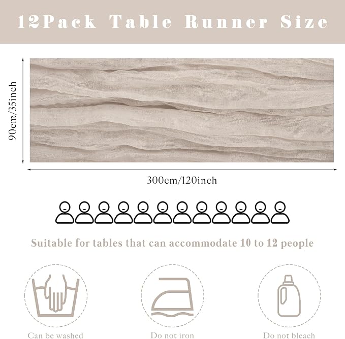 12 Pcs Cheesecloth Table Runner 10FT Rose Brown Runner - Image 3