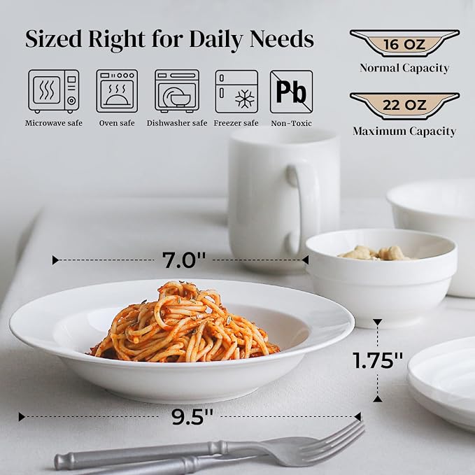 DOWAN Soup and Pasta Bowls Set of 4, 20 Ounces, Microwave & Dishwasher Safe - Image 2
