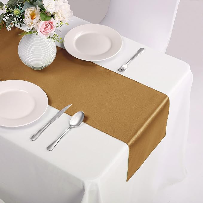 15-Pack Satin Table Runner Old Gold 12 x 108 inches Long, Table Runners - Image 6