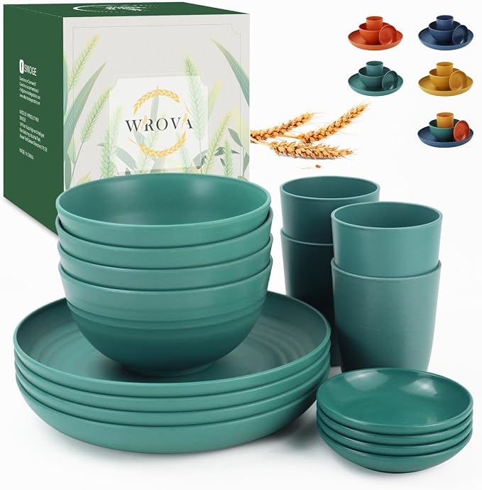 Wheat straw plates and bowls set of 16 by WROVA