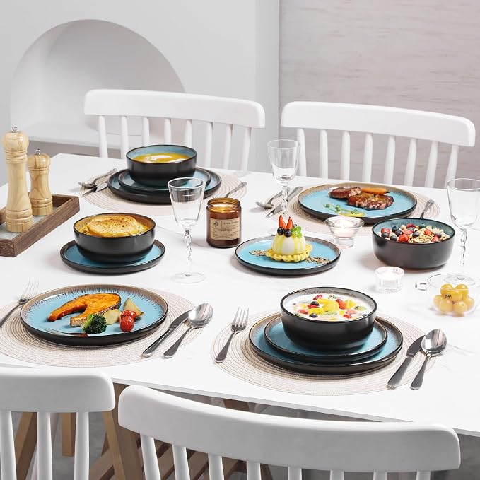 vancasso Plates and Bowls Sets, 18 Pieces Stoneware Dinnerware Sets - Image 8