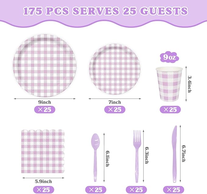 Vyntra Checkered Gingham Paper Plates and Napkins Set - Image 7