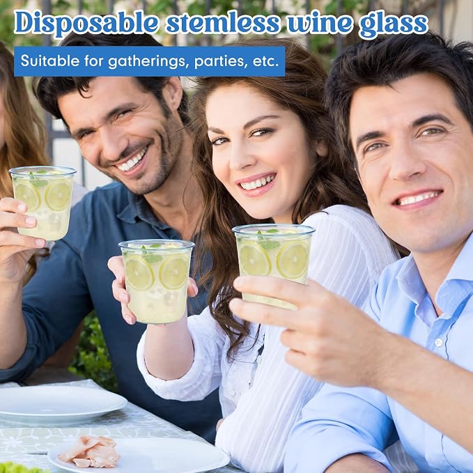 Ziliny 100 Pcs Disposable Stemless Glasses 12oz Crystal Plastic Wine Glasses - Image 5