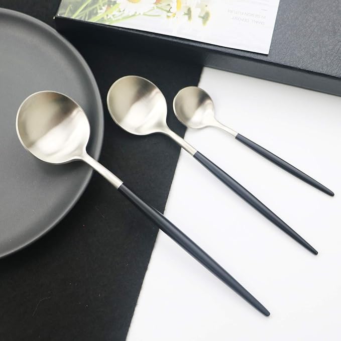 JASHII 18/10 Black Handle Flatware Silver Silverware Set 304 Stainless Steel - Image 4