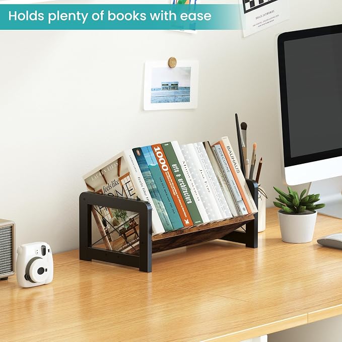 ELITEROO Desktop Bookshelf Organizer, Wood Slanted Desk Bookshelf, Small - Image 4