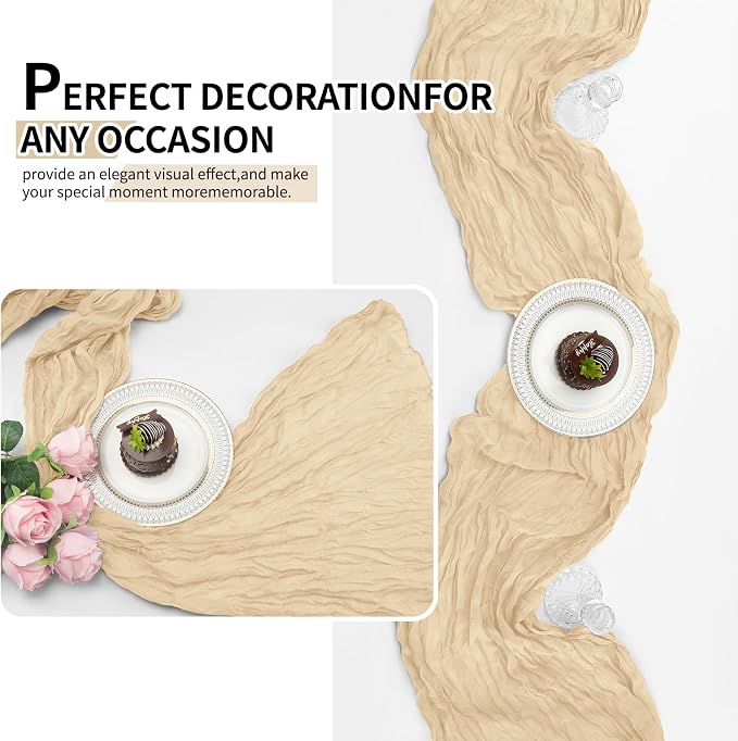 12 Pack Beige Cheesecloth Table Runner 10Ft, Gauze Table Runners 21.5 x 120 inch - Image 4