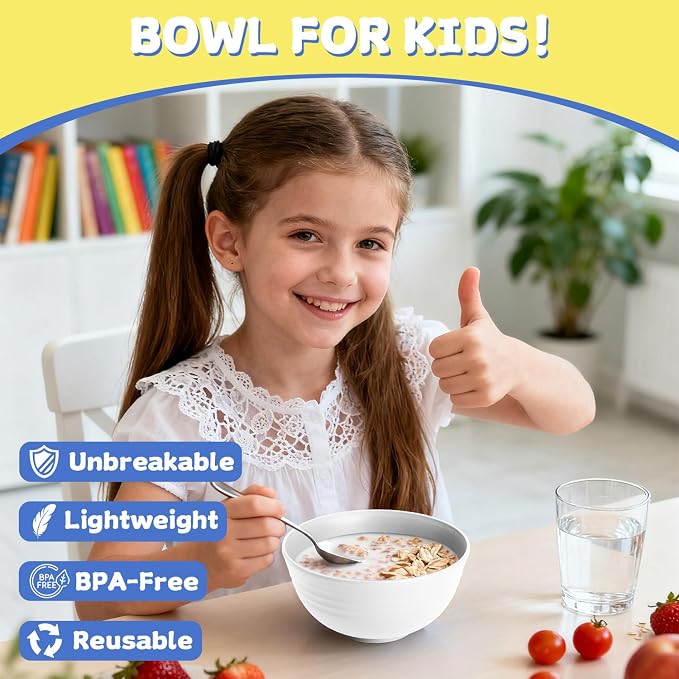 Wheat Straw Bowls 26 OZ, Plastic Bowls Reusable, Unbreakable Cereal Bowls Set - Image 7