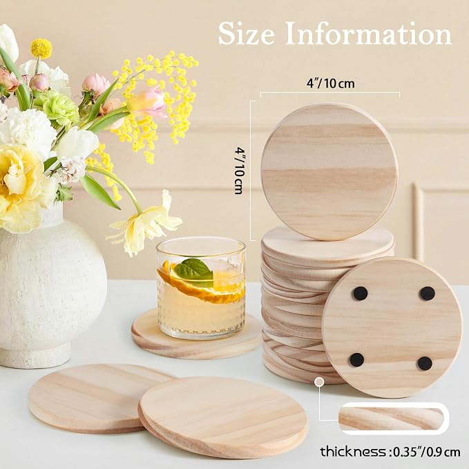60 PCS Unfinished Wood Coasters, Solid Wooden Blanks - Image 2