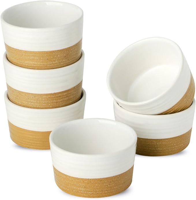 Ramekins 6 OZ for Creme Brulee Oven Safe, Ceramic Souffle Cups Set of 6 by Tikooere